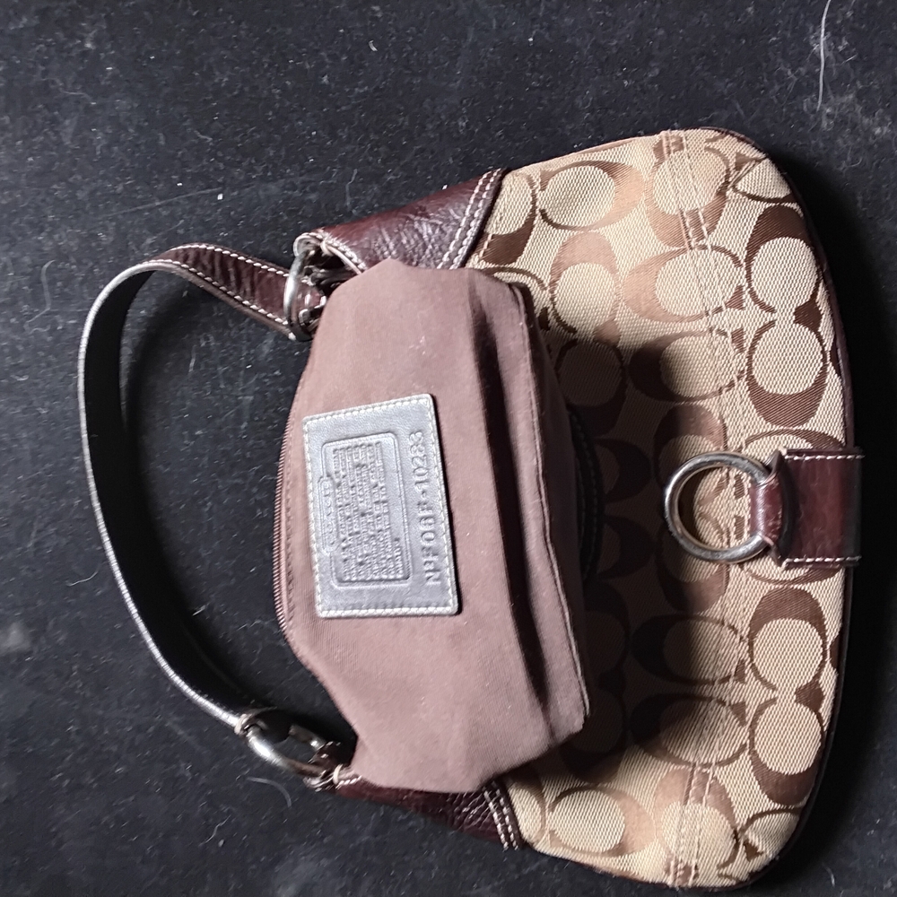 Coach Brown and Tan Signature Shoulder Bag